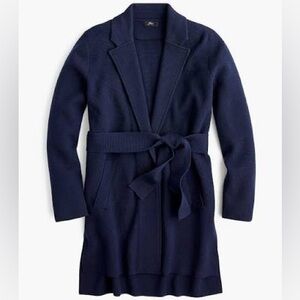 J Crew Navy Blue Open Front Longline Sweater Blazer X-Small High Low (no belt)